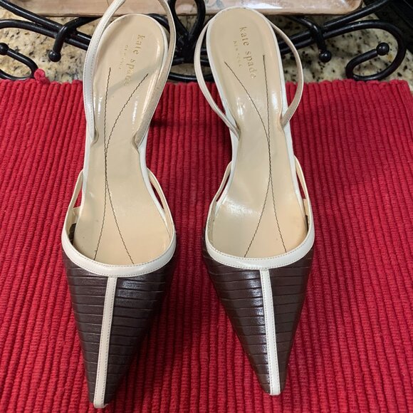 Kate Spade Stiletto Heels Sling Back - Brown with Bone Color Trim-Size 9.5 - Picture 1 of 5
